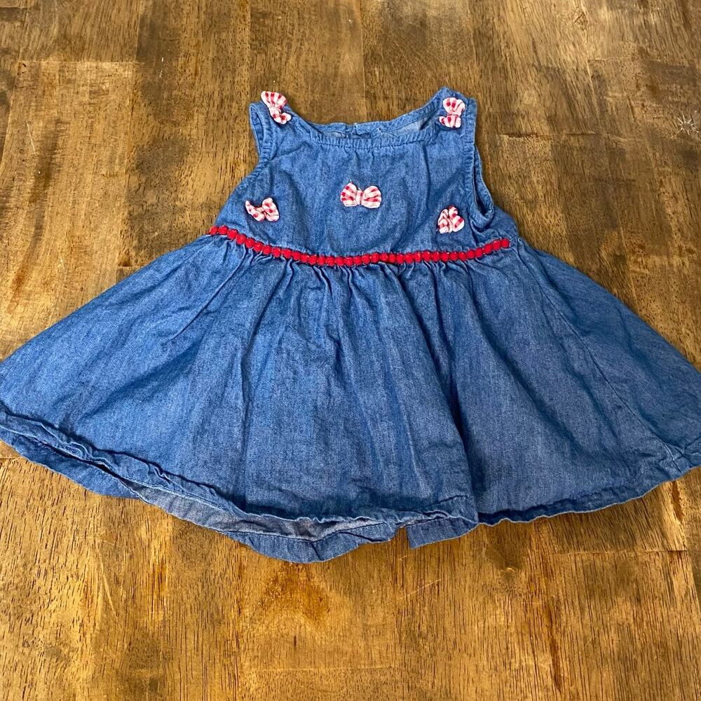 Crown & Ivy medium wash denim checkered bow sleeveless dress SIZE‎ 24M